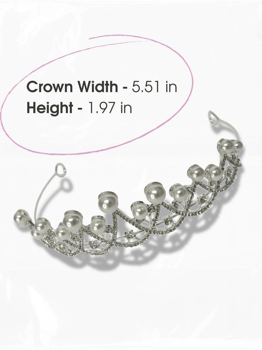 Eternal Grace Pearl Bridal Tiara – Silver Faux Pearl Wedding Crown – Elegant Halo Headpiece