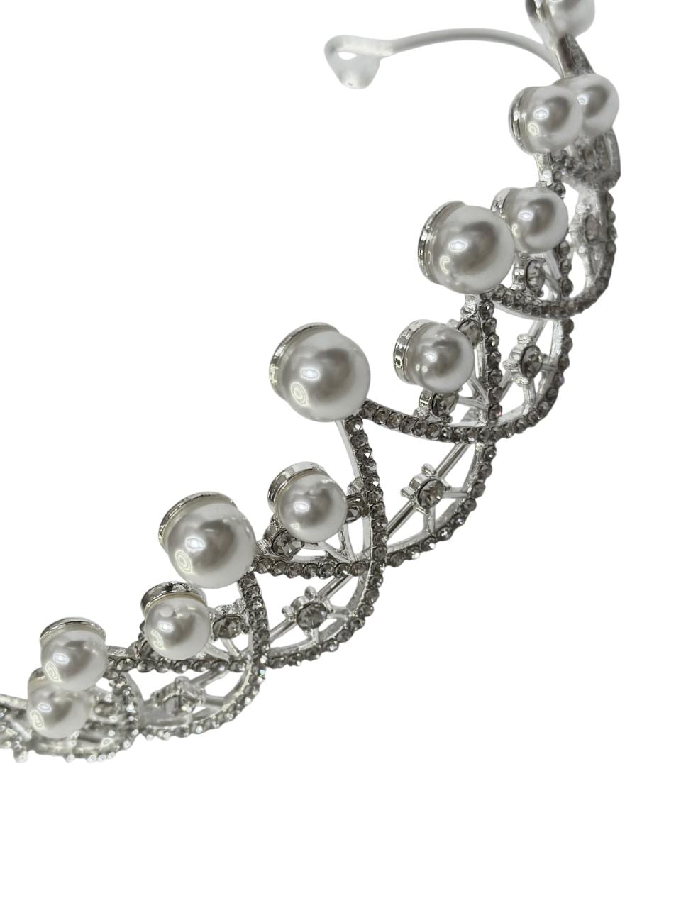 Eternal Grace Pearl Bridal Tiara – Silver Faux Pearl Wedding Crown – Elegant Halo Headpiece