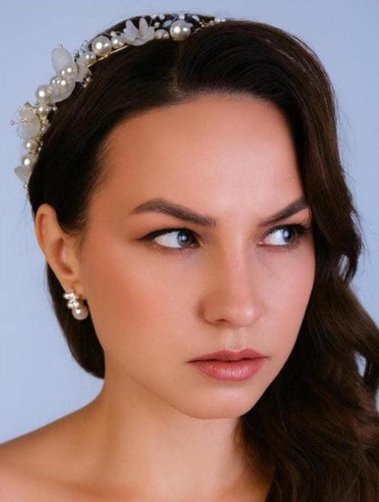 Floating Pearl & Crystal Jewelry Set • Dainty Minimalist Necklace and Earrings • Bridesmaid Wedding Gift • Tarnish Free Silver