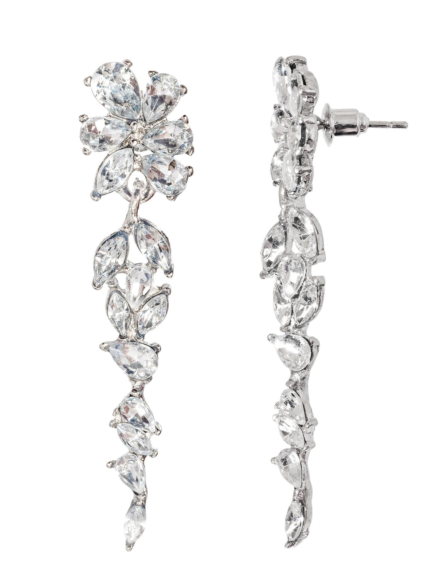 Crystal Cascade Earrings – Handmade Silver-Tone Brass Dangle Earrings – Bridal & Evening Jewelry