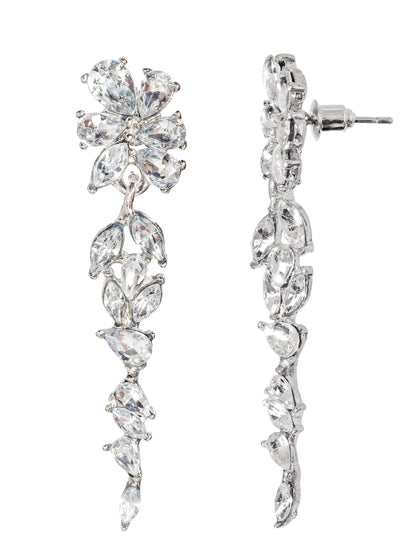 Crystal Cascade Earrings – Handmade Silver-Tone Brass Dangle Earrings – Bridal & Evening Jewelry