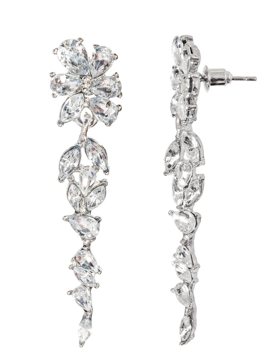 Crystal Cascade Earrings – Handmade Silver-Tone Brass Dangle Earrings – Bridal & Evening Jewelry