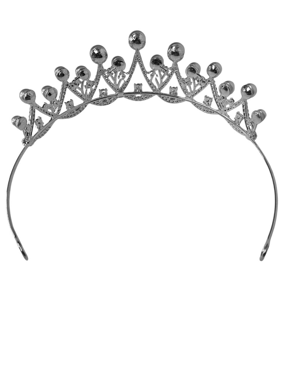 Eternal Grace Pearl Bridal Tiara – Silver Faux Pearl Wedding Crown – Elegant Halo Headpiece
