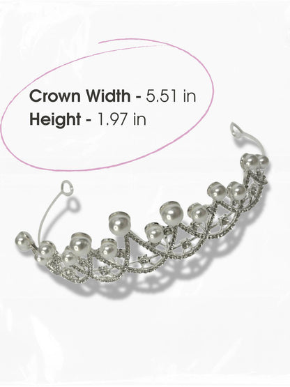 Eternal Grace Pearl Bridal Tiara – Silver Faux Pearl Wedding Crown – Elegant Halo Headpiece