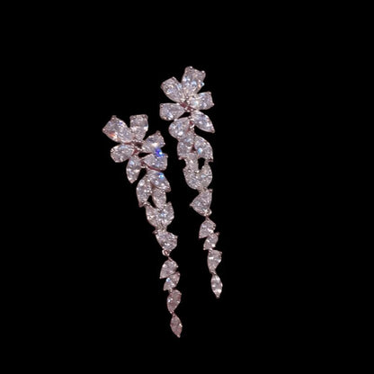 Crystal Cascade Earrings – Handmade Silver-Tone Brass Dangle Earrings – Bridal & Evening Jewelry