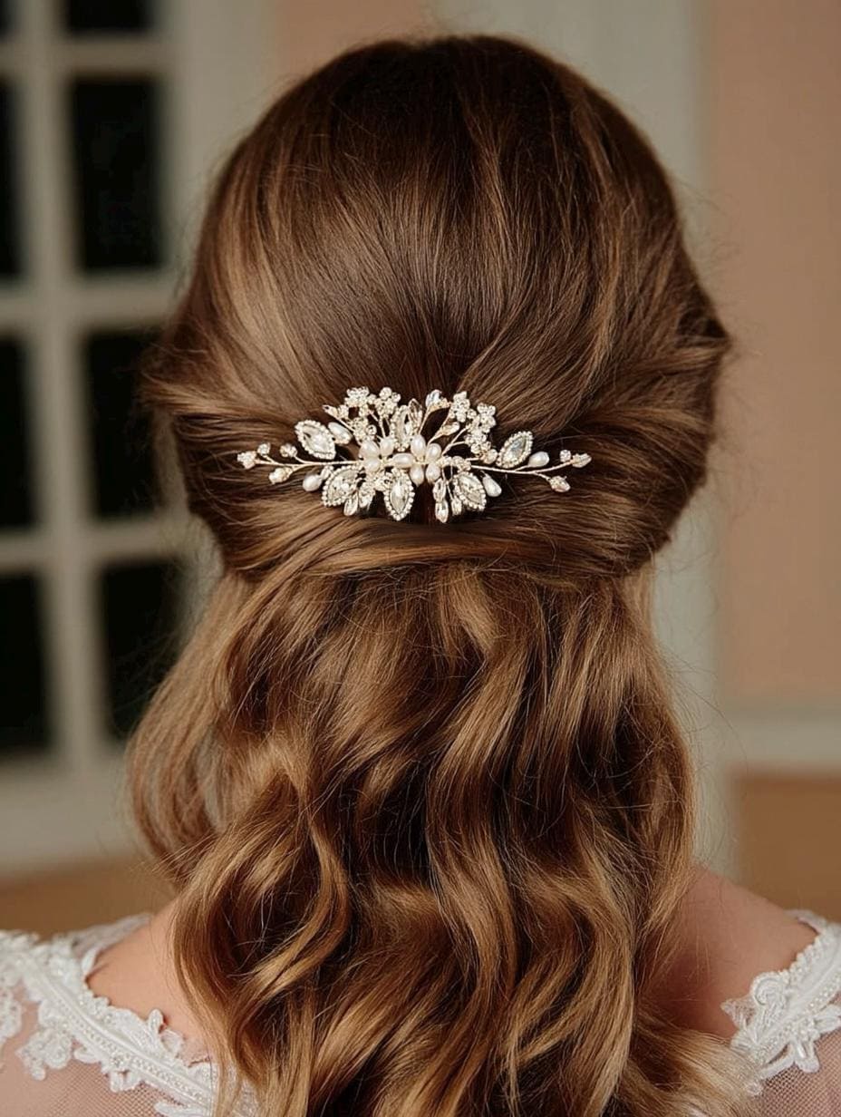 Morning Dew Hair Comb – Brass Bridal Hairpiece, Gold-Tone Dewdrop Comb, Minimalist Wedding Accessory, Romantic Hair Vine