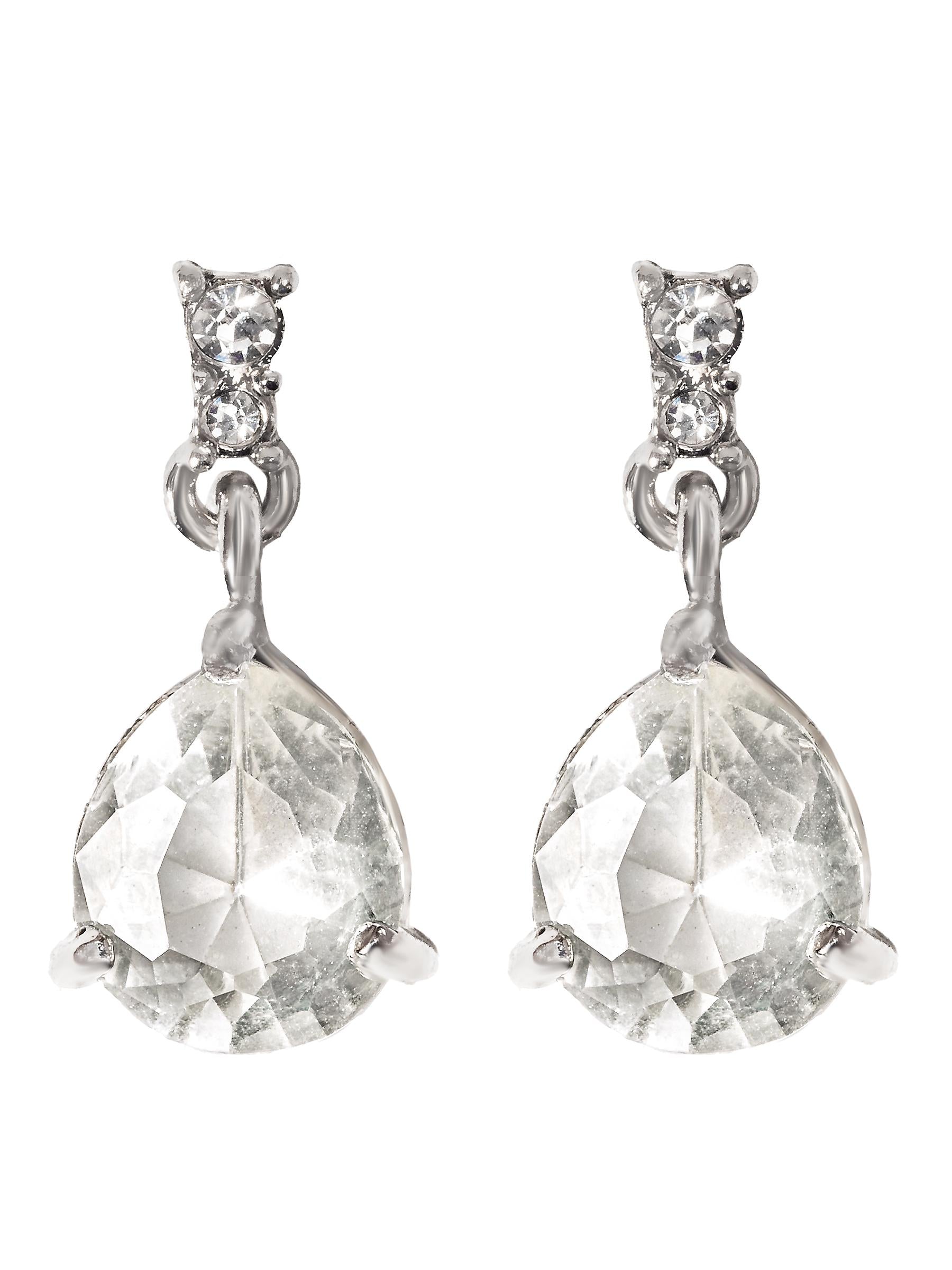 Tone Brass Pear-Shape Crystal Earrings