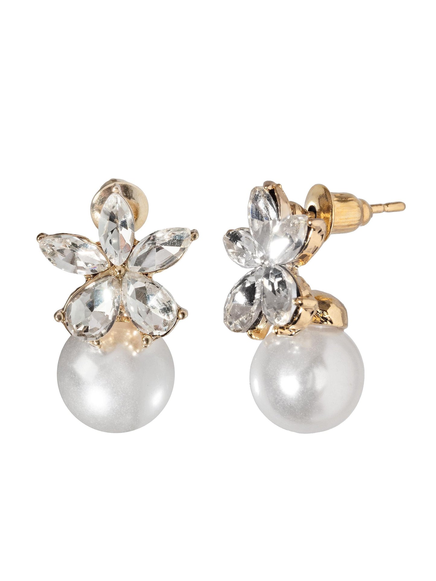 Pearl Blossom Earrings – Handmade Silver-Tone Brass Floral Pearl Drop Earrings – Gift for Her