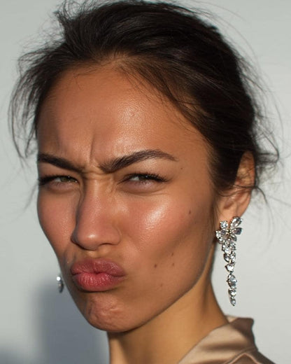 Crystal Cascade Earrings – Handmade Silver-Tone Brass Dangle Earrings – Bridal & Evening Jewelry