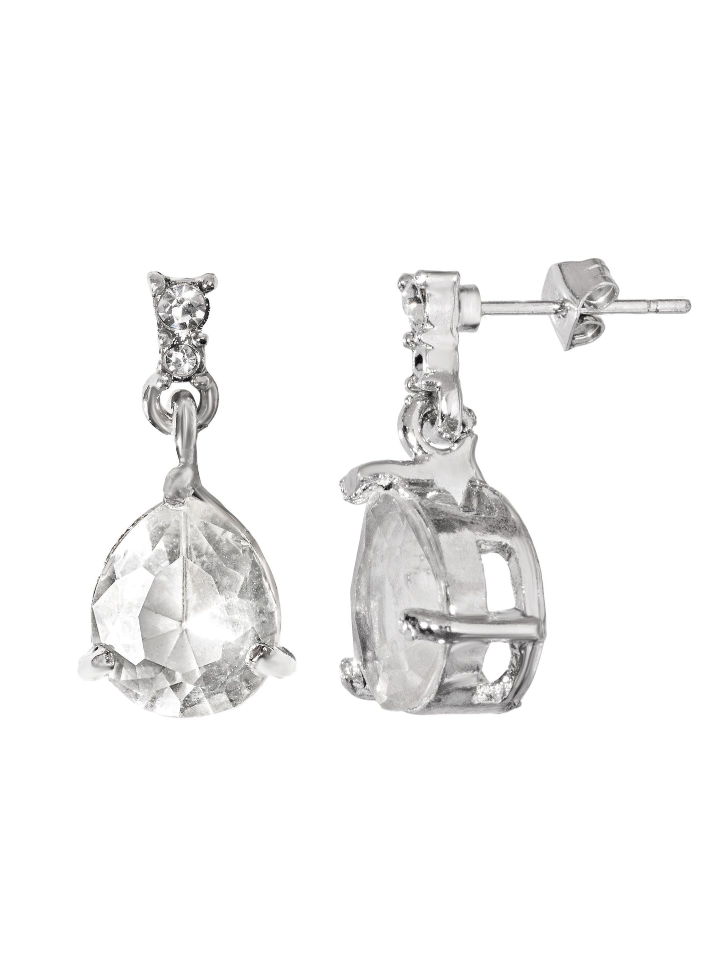 Lumière Drops – Handmade Silver-Tone Brass Pear-Shape Crystal Earrings – Elegant Drop Gift for Her