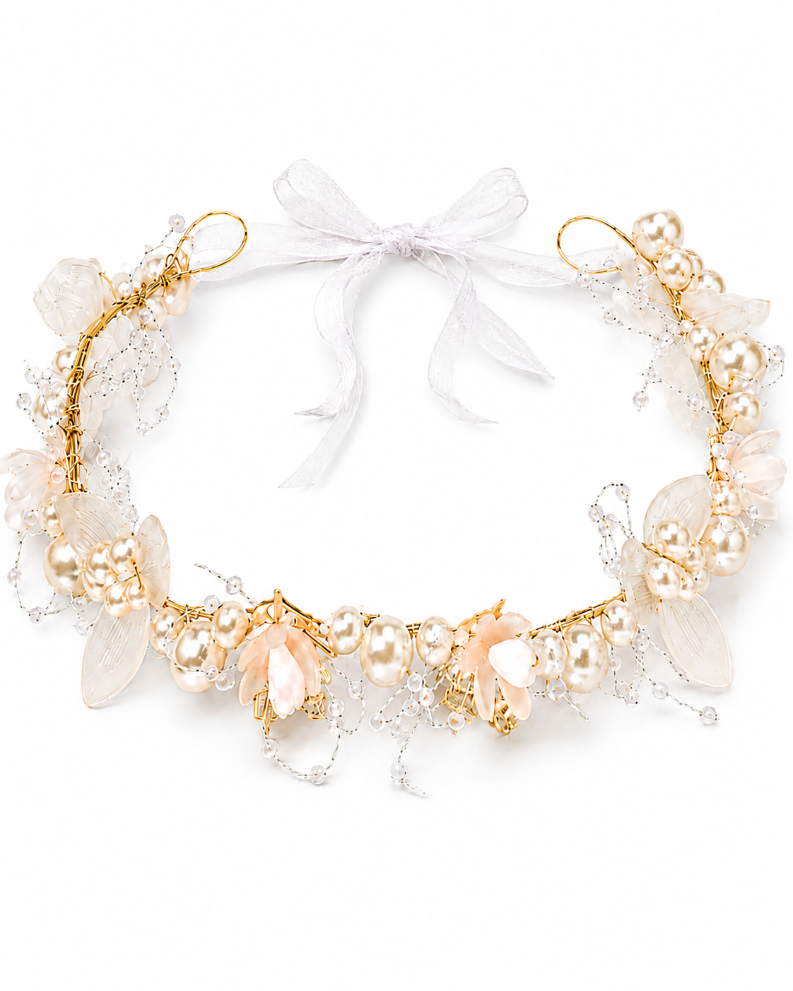Pearl Crystal Bridal Hair Vine with Ribbon