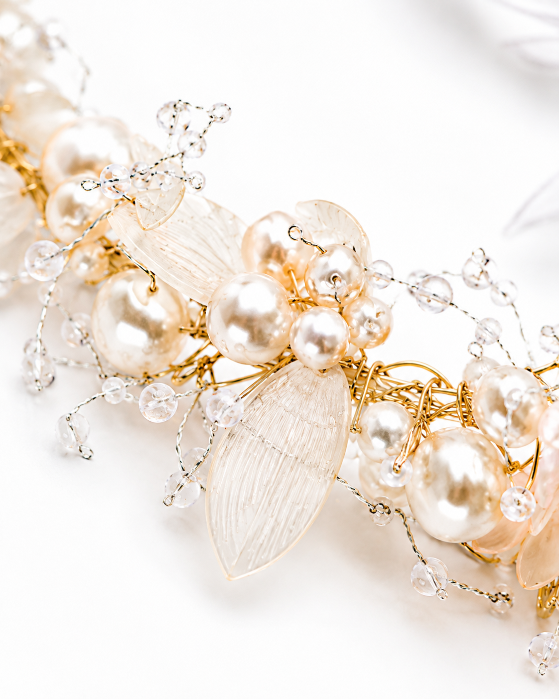 Pearl Crystal Bridal Hair Vine with Ribbon — view 3